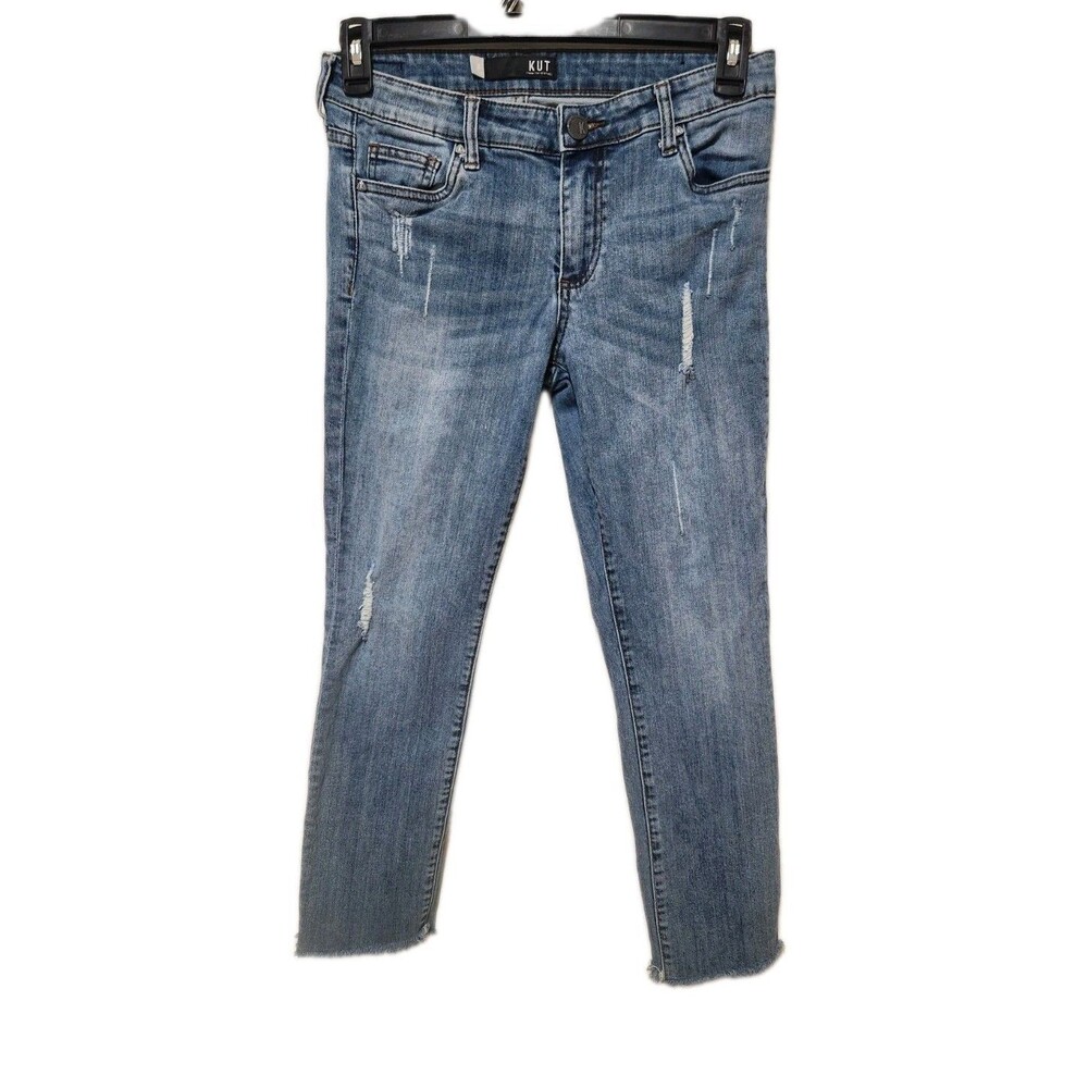 Kut From The Kloth Reese Ankle Straight Leg Frayed Hem Jeans Size 6 Denim 28x26
